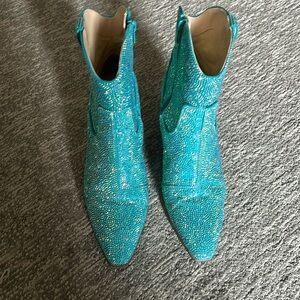 Betsy Johnson Diva Bright Blue Metallic Boots - 8.5